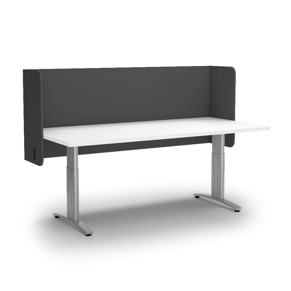 black coloured pod divider on adjustable desk