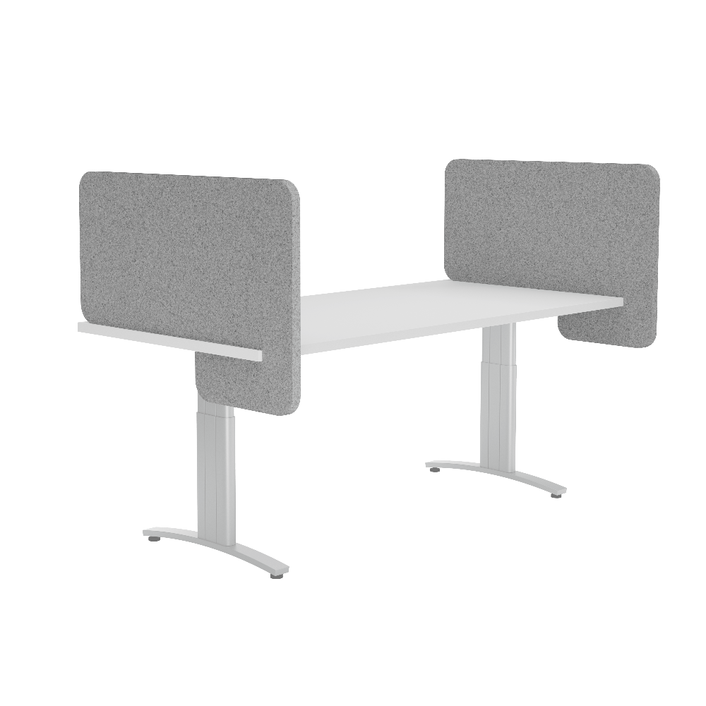 slide on acoustic divider on adjustable desk in dark silver