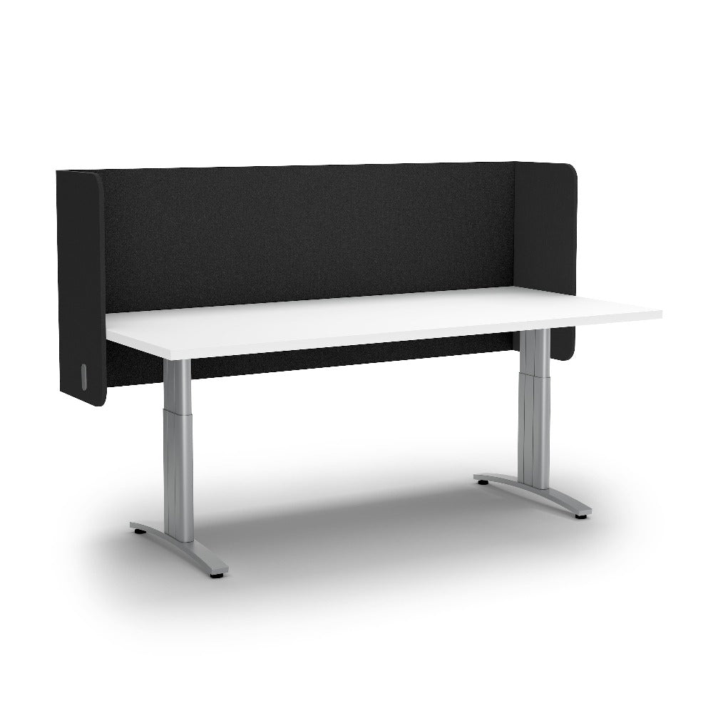 dark grey divider surrounding standing desk