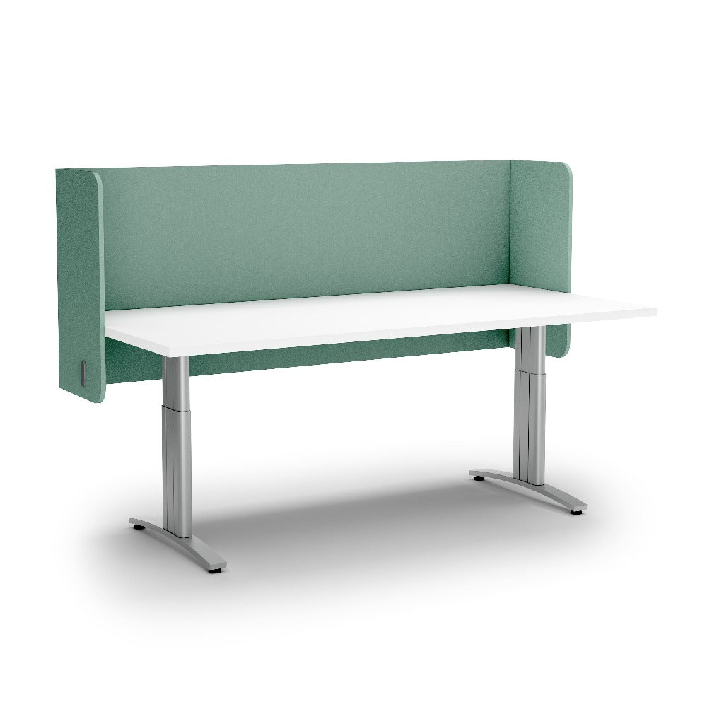 turquoise pod divider on adjustable desk