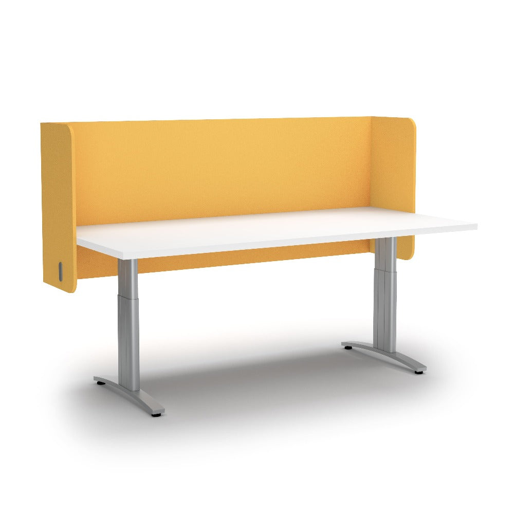 yellow pod divider on adjustable desk
