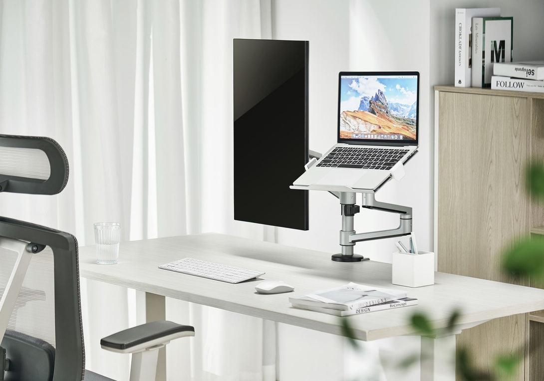 Computer Arm For Racks Deskbird | Dual Arm Premium Articulating Monitor Arm and Laptop Tray(17 ...