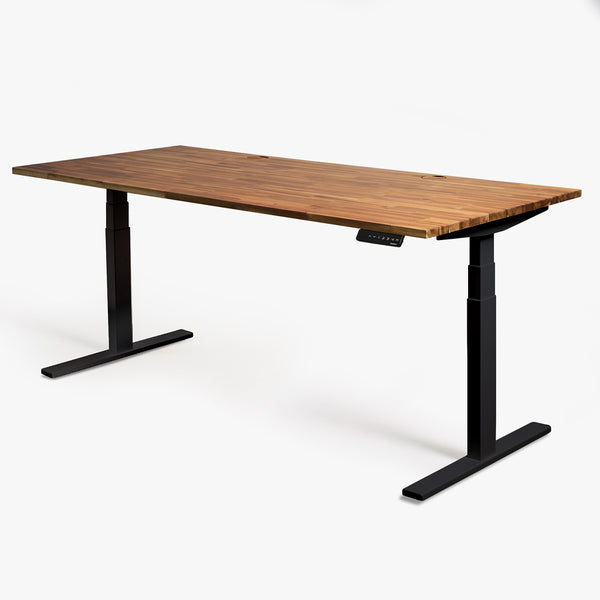 acacia standing desk with black adjustable frame