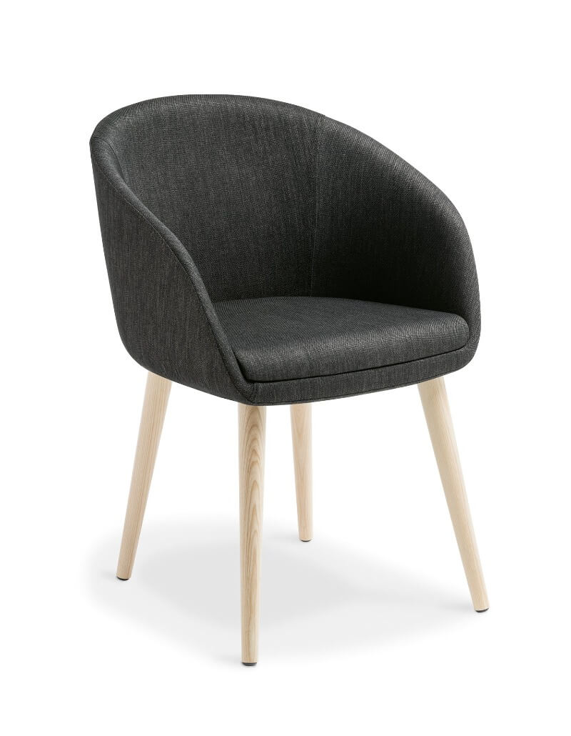 dark grey soft chair with wooden base