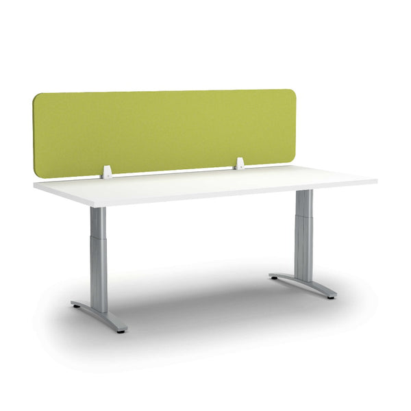 lime green desk screen clamped on top of white desk