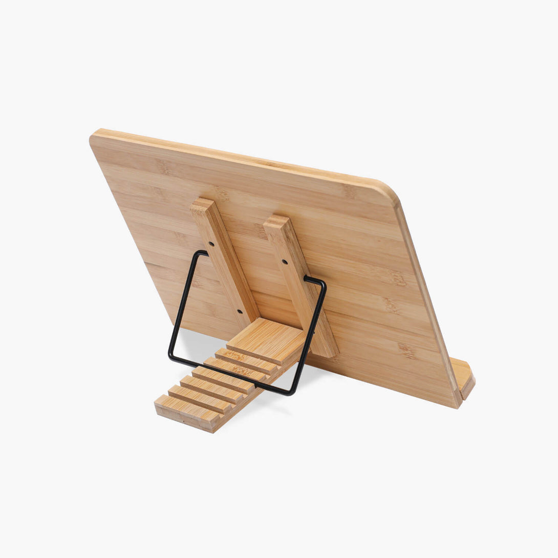 tablet holder in bamboo on desk