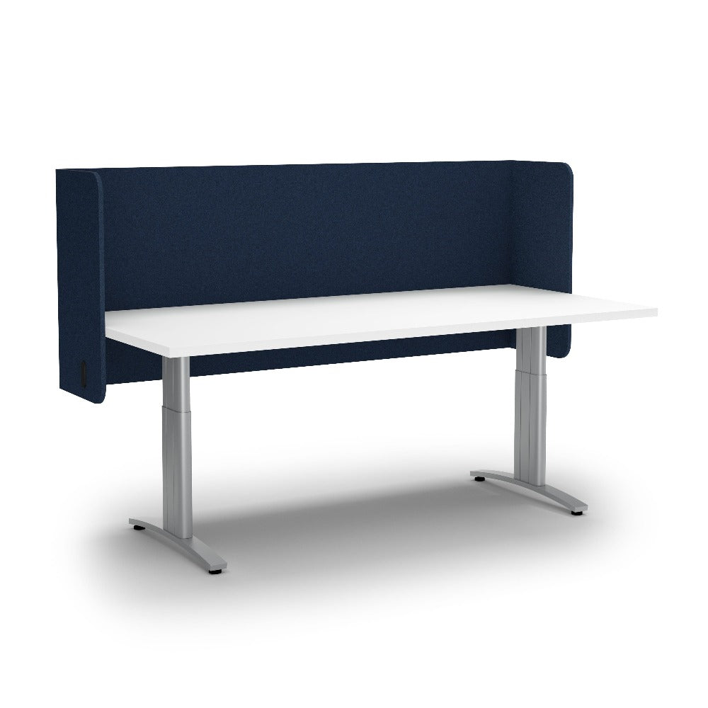 dark blue pod divider on adjustable desk