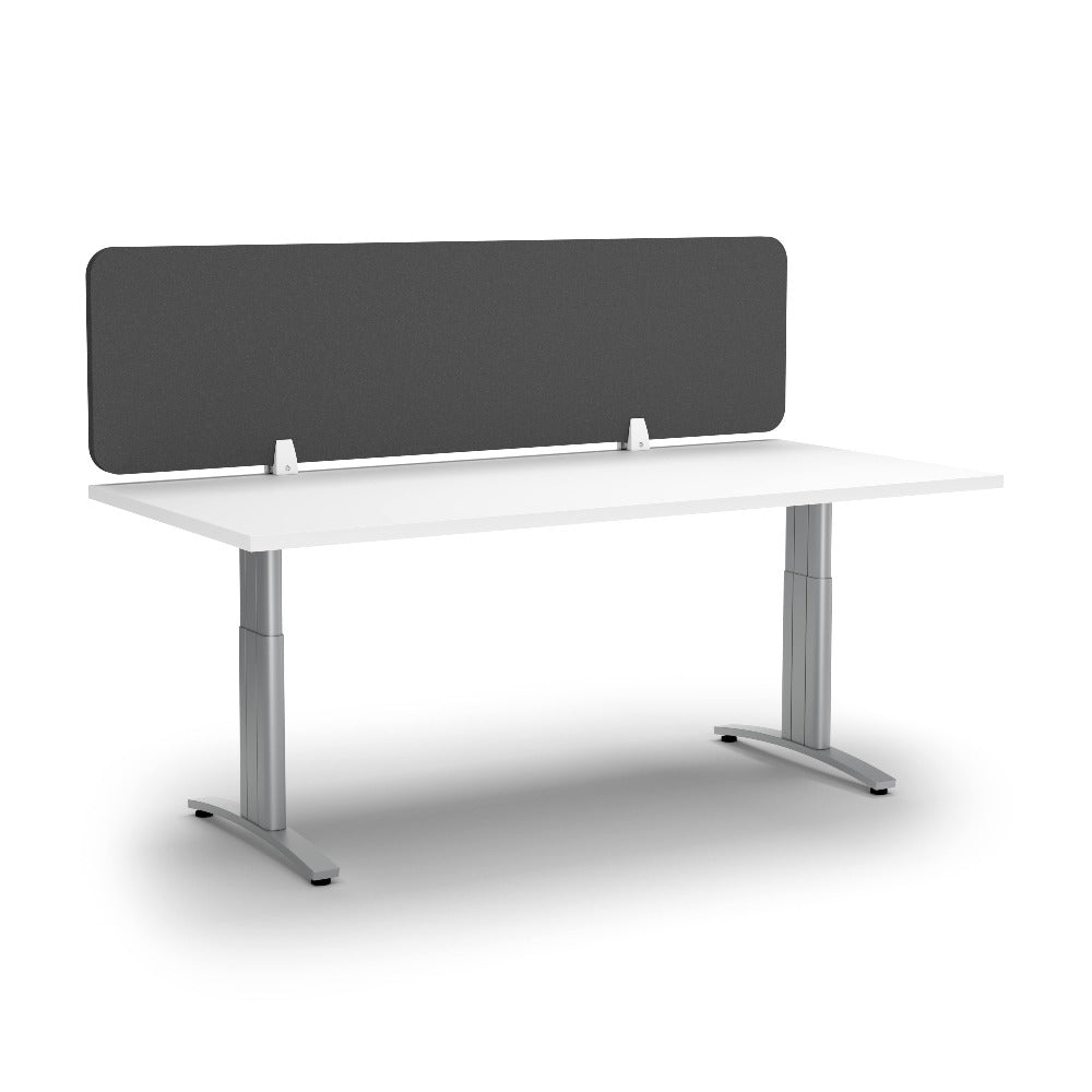 nz made sesame grey coloured desk divider clamped onto standing desk