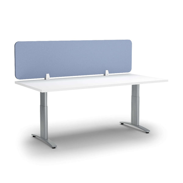 nz made sky blue coloured desk divider clamped onto standing desk