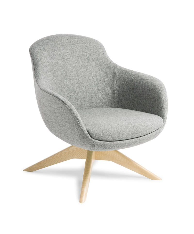 grey soft single chair with wood base