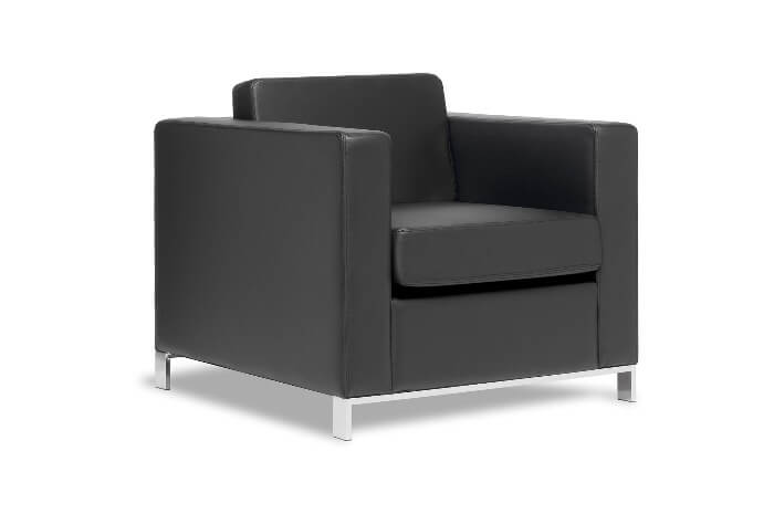 side view of eden black leather sofa