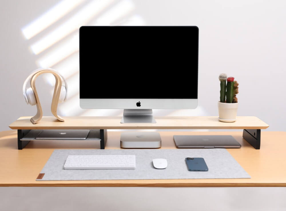 desk set up with stand