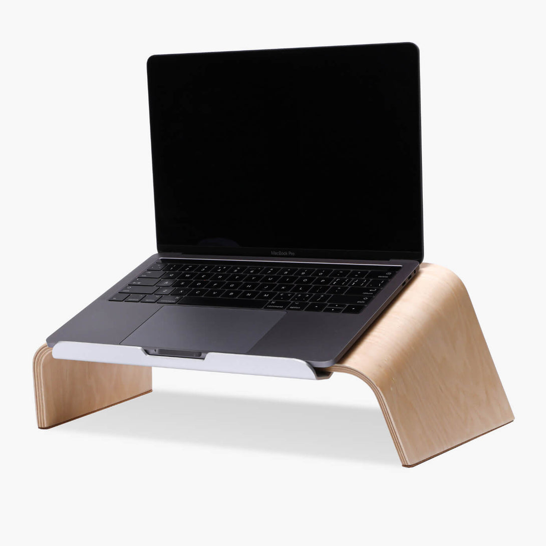 open laptop on deskbird laptop stand