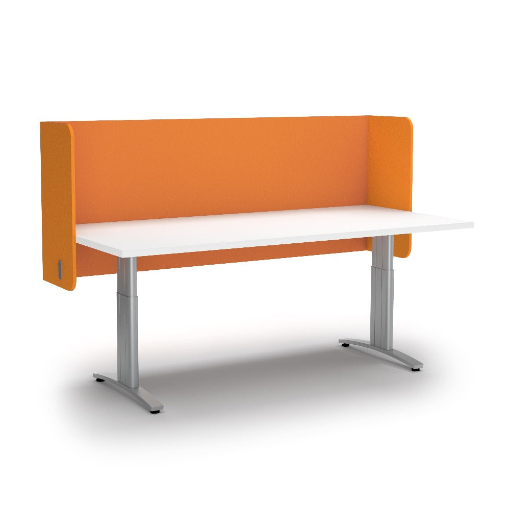 orange divider surrounding standing desk