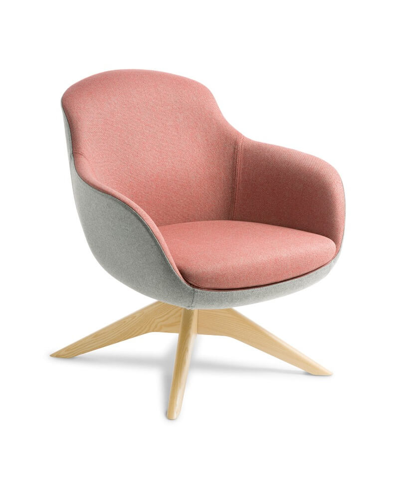 soft red chair with timber base
