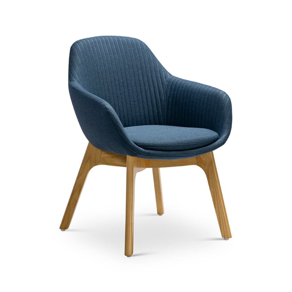 Blue ava chair with wood legs side on'