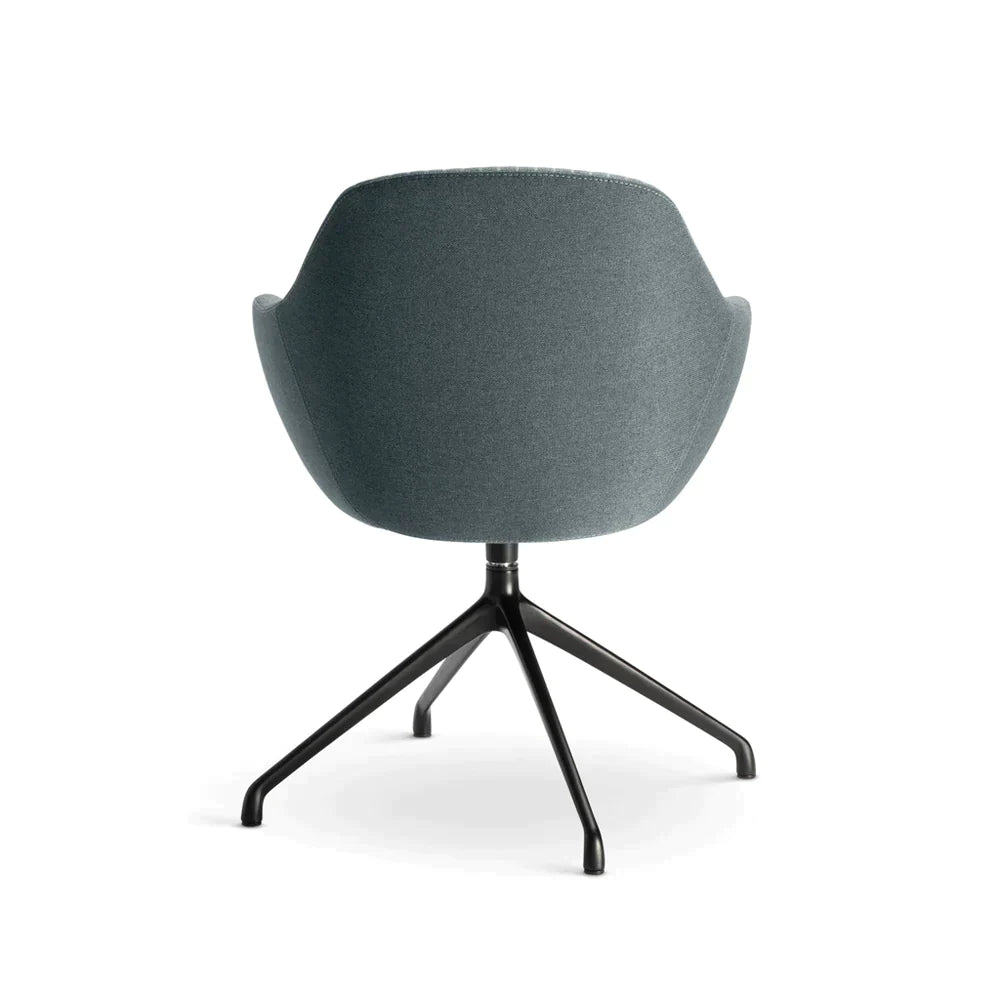 back of grey ava chair with black legs